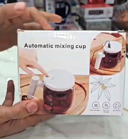 AutoMix Smart Glass Mug|Auto‑Mix Cup for Coffee, Protein & Powder Drinks with Wood‑Grain Top & Handle