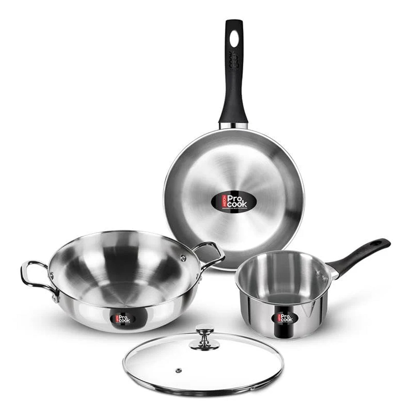 ProCook Elite 4PC Cooking Set|Stainless Steel Sandwich Bottom Induction 4 pcs Kitchen Set (Procook By Milton)