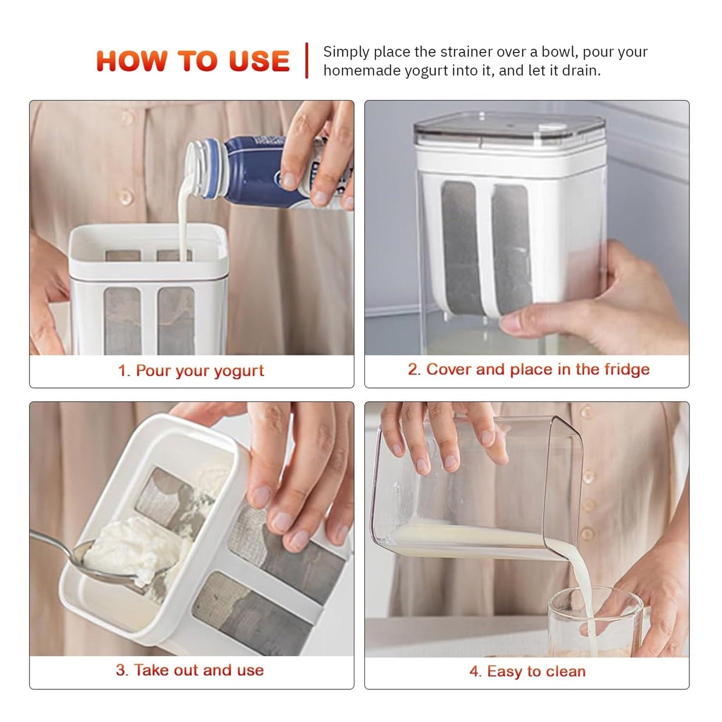 Yogurt & Curd Maker – 1100ml Container with Fine Mesh Strainer & Lid  Greek Yogurt, Labneh, Cheese & Thick Curd Separator | BPA-Free & Easy to Use (Curd Maker 1)