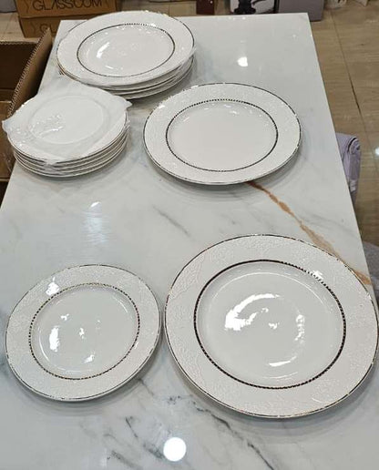 Royal Duo Ceramic Plate set 6 Full Dinner Plate 6 Quarter Plate for Home & Restaurant Dinner Plate