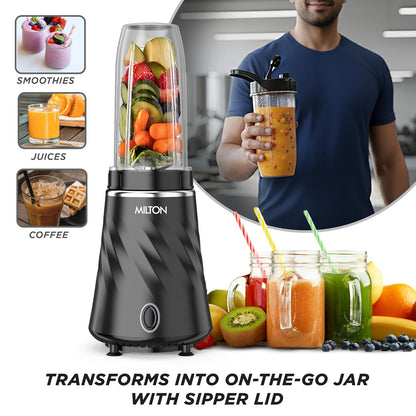 Milton Appliances| Mini Bullet Mixer Grinder I ISI Certified I Smoothie Maker &amp; Blender I SS Jar &amp; On-the-Go Jar I Powerful HTLV 350W Motor, Anti Skid Feet