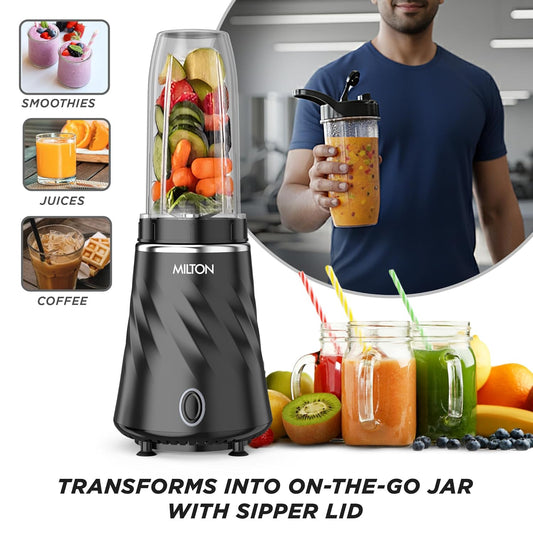 Milton Appliances| Mini Bullet Mixer Grinder I ISI Certified I Smoothie Maker &amp; Blender I SS Jar &amp; On-the-Go Jar I Powerful HTLV 350W Motor, Anti Skid Feet
