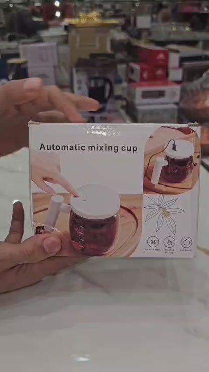 AutoMix Smart Glass Mug|Auto‑Mix Cup for Coffee, Protein & Powder Drinks with Wood‑Grain Top & Handle