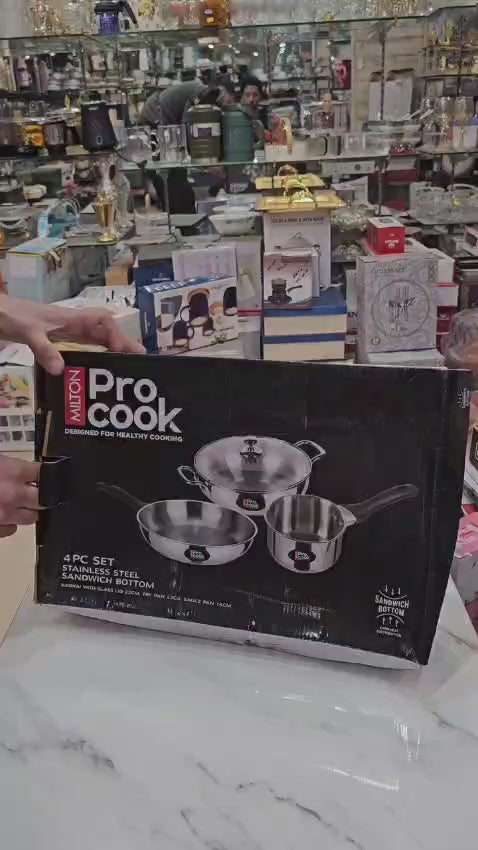 ProCook Elite 4PC Cooking Set|Stainless Steel Sandwich Bottom Induction 4 pcs Kitchen Set (Procook By Milton)