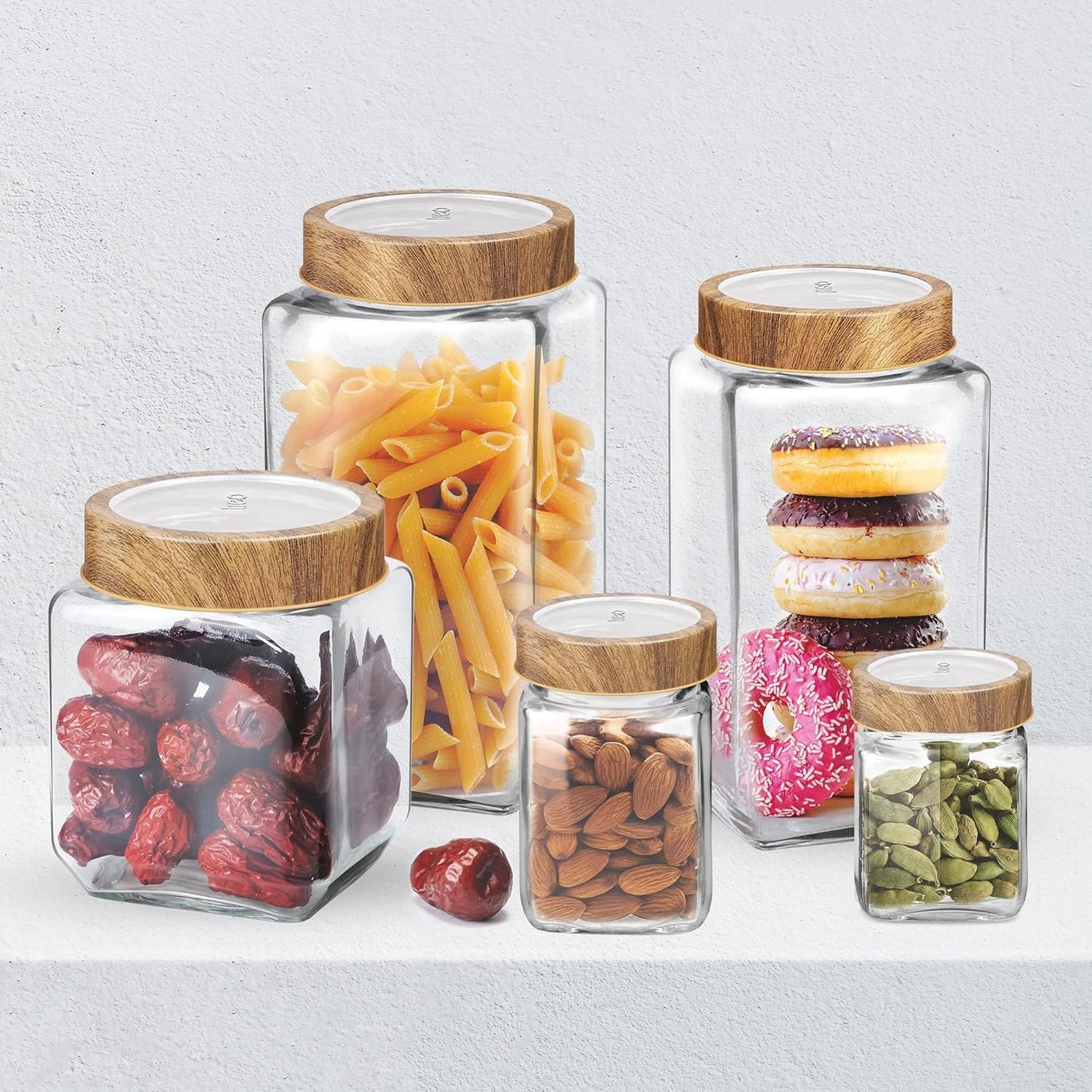 Treo By Milton Woody Cube Storage Glass Jar, 1 Piece, 1200 ml, Transparent | BPA Free | Storage Jar | Kitchen Organizer Modular | Multipurpose Jar