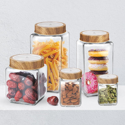 Treo By Milton Woody Cube Storage Glass Jar, 1 Piece, 1200 ml, Transparent | BPA Free | Storage Jar | Kitchen Organizer Modular | Multipurpose Jar